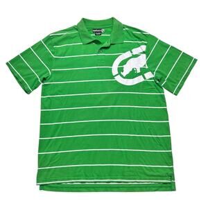 Vintage Y2K Ecko Unltd Green white striped logo patch polo shirt size 2XL - Y2K
